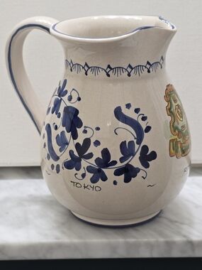 Vintage Deruta Italy Hand-Painted Blue Michela Ceramic Pitcher